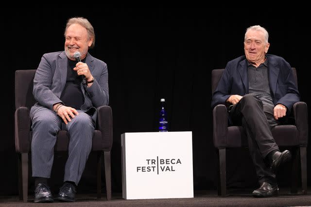 <p>Rob Kim/Getty</p> Billy Crystal (left) and Robert De Niro participate in a Q&A following a screening of 'Analyze This' on June 14, 2024