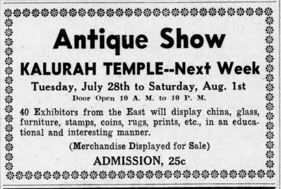 The newspaper ad for the “first” Binghamton antique show held in 1936.