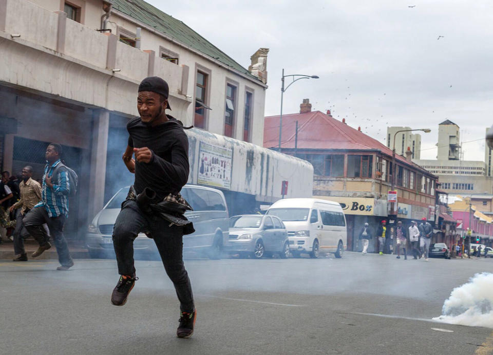 Fleeing from teargas in Johannesburg