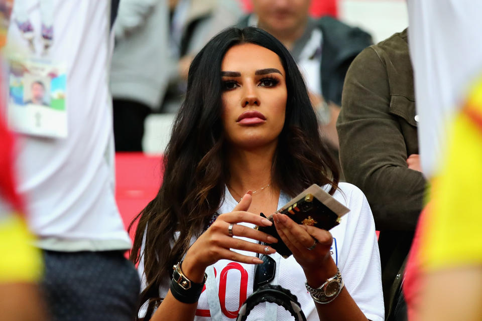 <p>Girlfriend of Dele Alli of England, Ruby Mae looks on before the 2018 FIFA World Cup Russia Round of 16 match between Colombia and England at Spartak Stadium on July 3, 2018 in Moscow, Russia. (Photo by Chris Brunskill/Fantasista/Getty Images) </p>