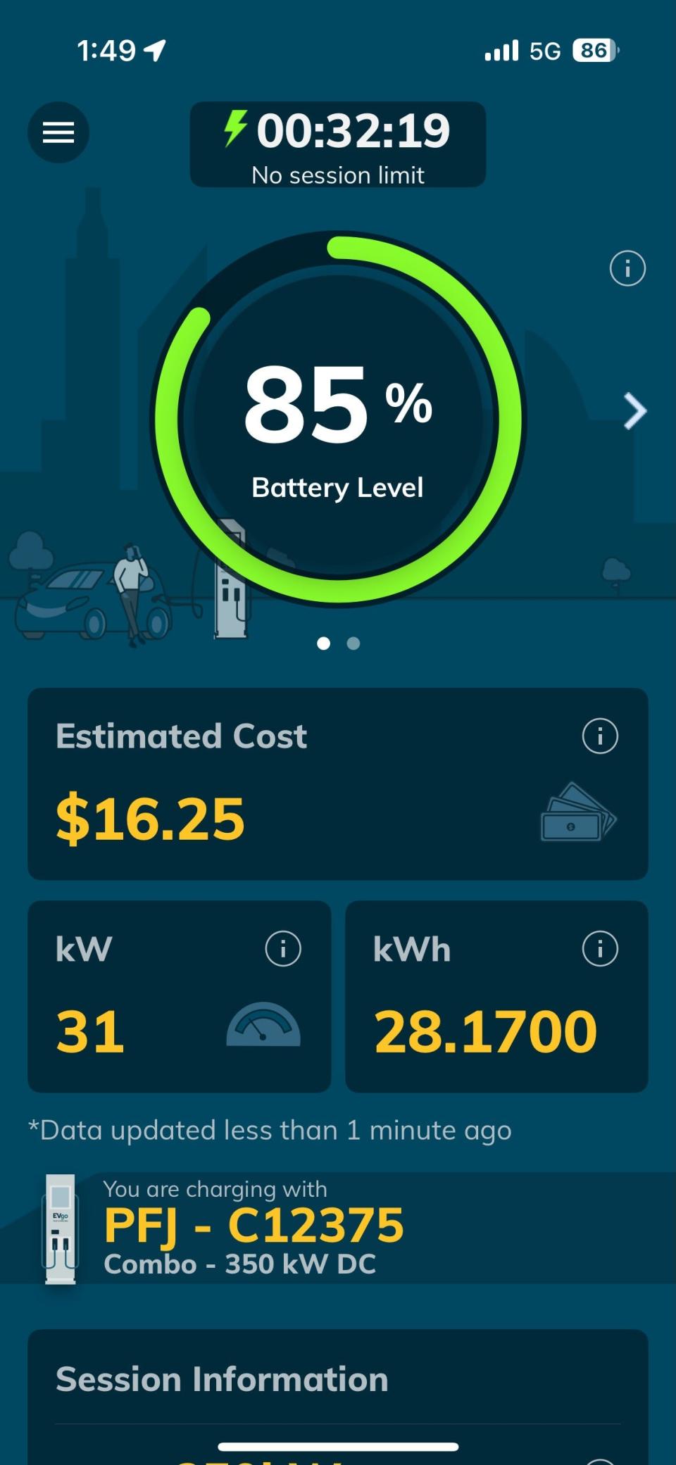 EVgo's smartphone app provides real-time charging information.