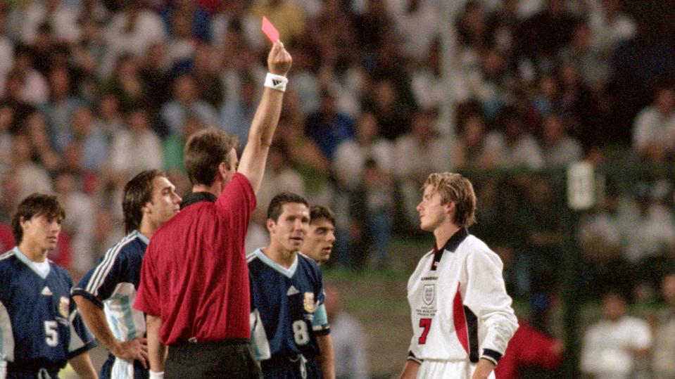 David Beckham became a tabloid villain after seeing red against Argentina at the 1998 World Cup. (EMPICS/Getty)