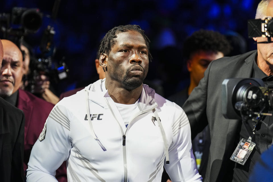 LAS VEGAS, NEVADA - JULY 02: Jared Cannonier walks to the Octagon in the UFC middleweight championship fight during the UFC 276 event at T-Mobile Arena on July 02, 2022 in Las Vegas, Nevada. (Photo by Chris Unger/Zuffa LLC)