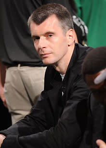 Nets owner Mikhail Prokhorov watches the the 2010 NBA finals in Boston