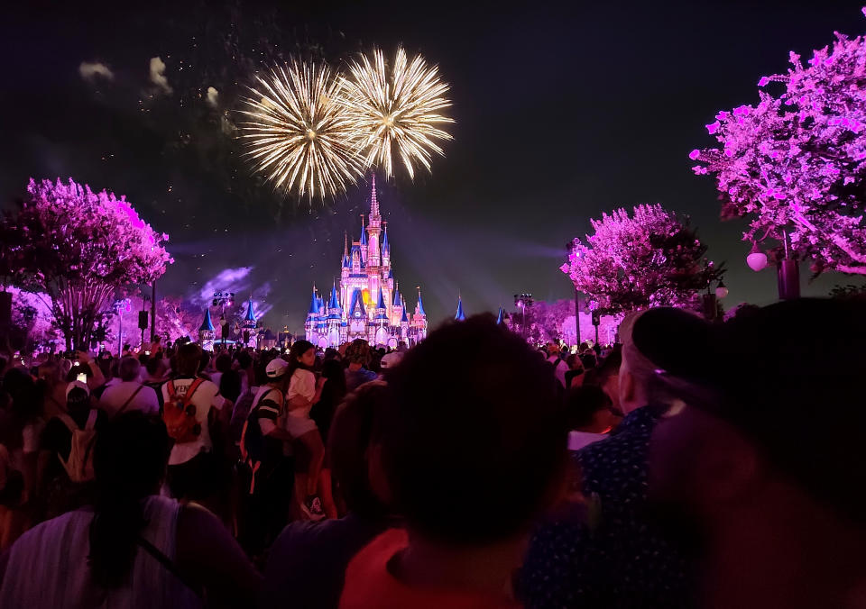 ORLANDO, FL - MAY 31: Fireworks light up the sky above Cinderella's Castle during the daily Happily Ever After light and fireworks show at the Magic Kingdom Park at Walt Disney World on May 31, 2024, in Orlando, Florida. (Photo by Gary Hershorn/Getty Images)