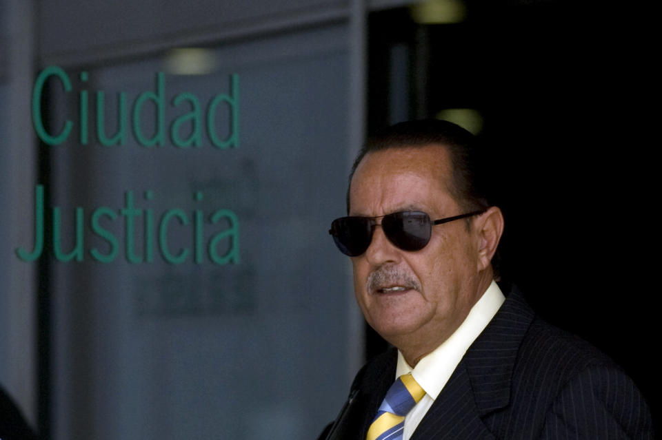 Former Mayor of Marbella, Julian Munoz, leaves the Malaga court on June 28, 2012. The trial of Spanish singer Isabel Pantoja standing accused of money laundering, opened on June 28 in Malaga. AFP PHOTO/JORGE GUERRERO          (Photo credit should read Jorge Guerrero/AFP/GettyImages)