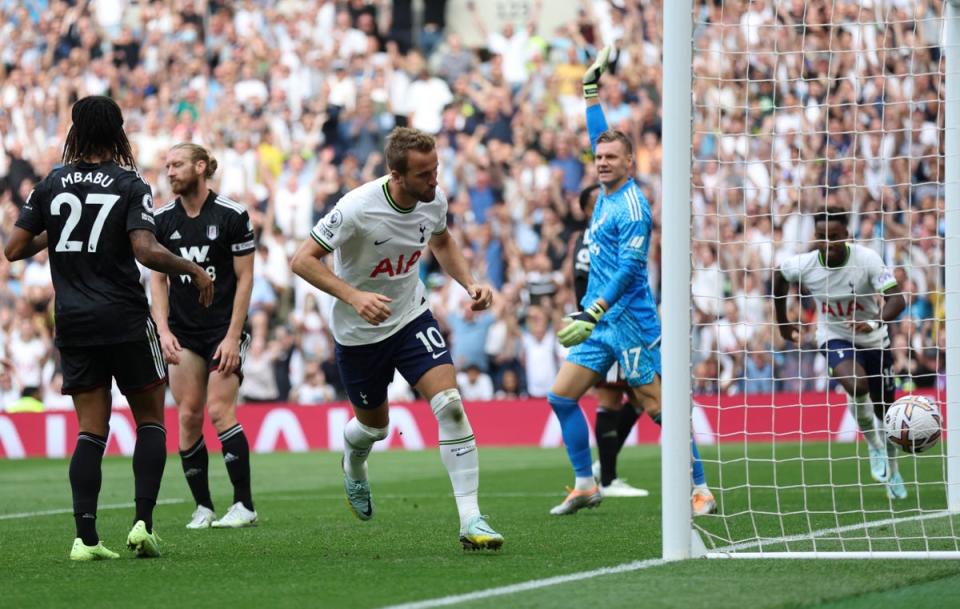 Harry Kane celebrates making it 2-0 to Spurs against Fulham (Ian Walton/AP/PA) (AP)