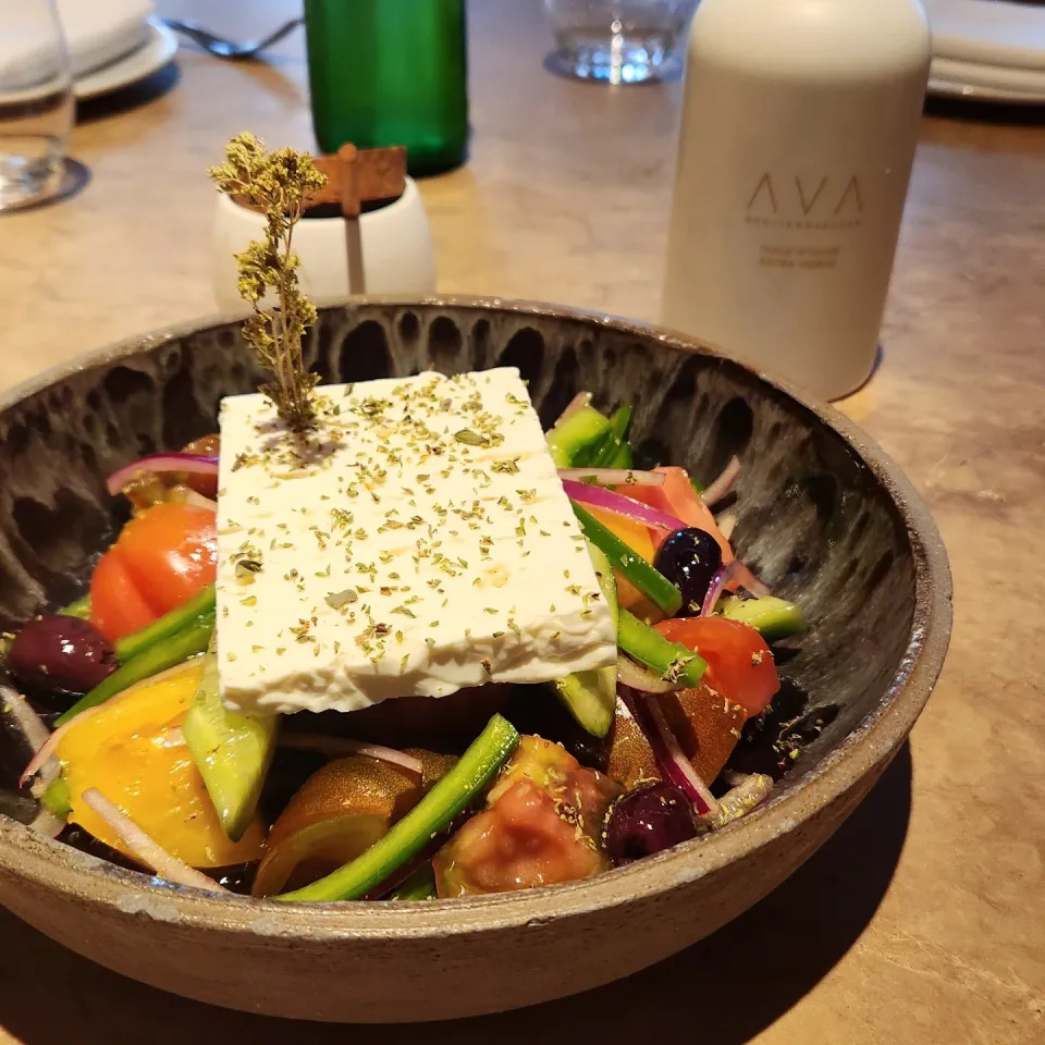 Feta cheese atop a salad at Ava MediterrAegean. (Photo: Holly Kapherr)