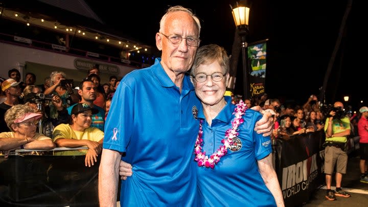 John and Judy Collins, who put on the very first Ironman race in 1978, were on hand at the 2018 Ironman World Championship to celebrate the 40-year anniversary. Photo: Paul Phillips/Competitive Image