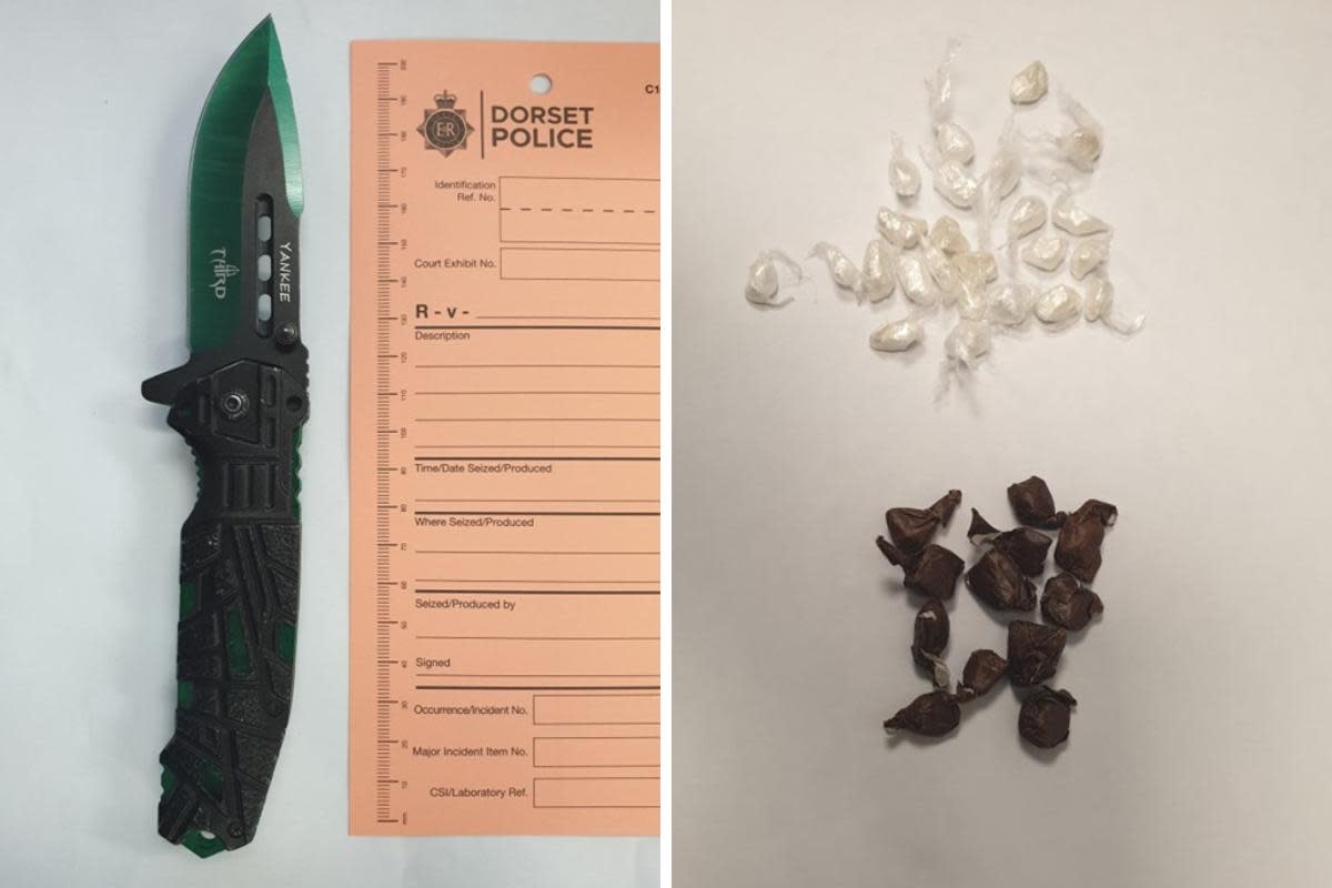 A quantity of Class A Drugs were recovered and one of the males was found in possession of a lock knife <i>(Image: Bournemouth Police)</i>