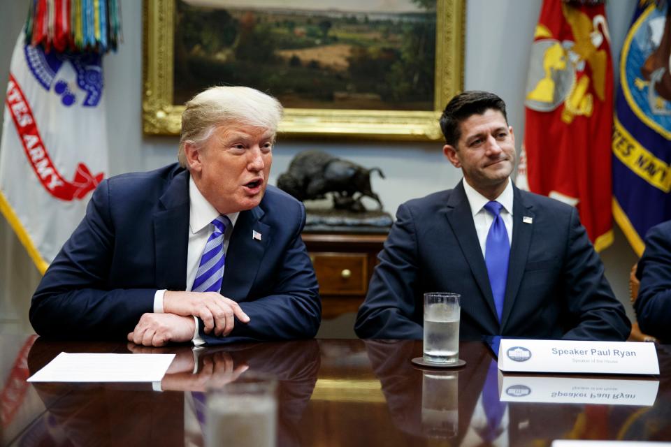 Donald Trump and Paul Ryan together in the Roosevelt Room of the White House in September 2018 (AP)