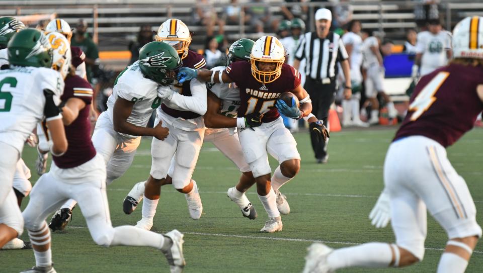 Brice Hawkins has scored 10 touchdowns this season for Simi Valley.