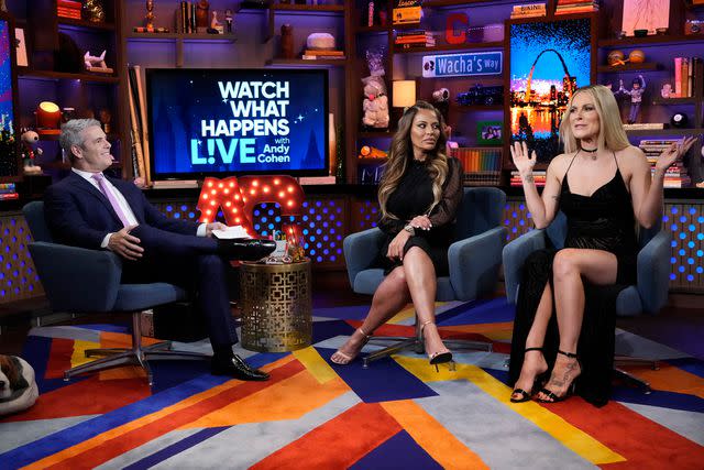 <p>Charles Sykes/Bravo/NBCU Photo Bank via Getty</p> Andy Cohen, Dolores Catania and Leah McSweeney on an episode of 
