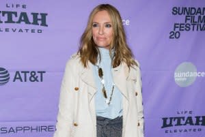 Toni Collette Edits Divorce Statement, Clarifies When She Separated From Husband Dave Galafassi pale blue blouse