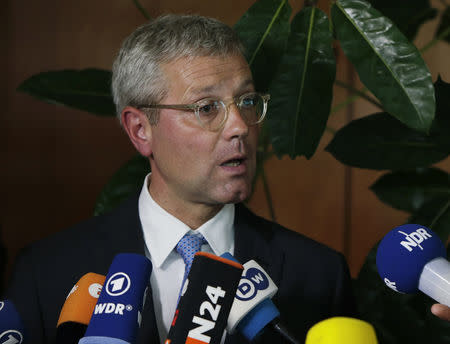 German Chairman of the parliamentary subcommittee for foreign affairs Norbert Roettgen holds a news conference at the German Embassy in Washington July 9, 2014. REUTERS/Gary Cameron/Files