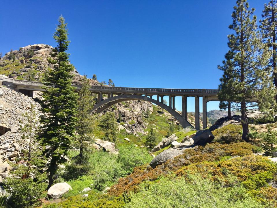 Historic Rainbow Bridge, just east of Donner Summit, circa 1927.