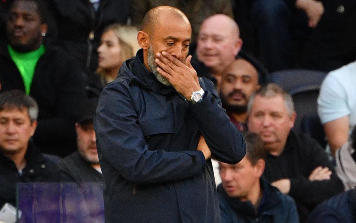 Tottenham Hotspur's Portuguese head coach Nuno Espirito Santo gestures during the English Premier League football match between Tottenham Hotspur and Aston Villa at Tottenham Hotspur Stadium - JUSTIN TALLIS/AFP via Getty Images