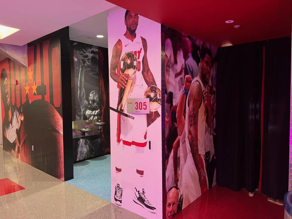 Section 305 at Miami-Dade Arena is now dedicated to Miami Heat forward and captain Udonis Haslem. This photo is in the concourse just outside of the section