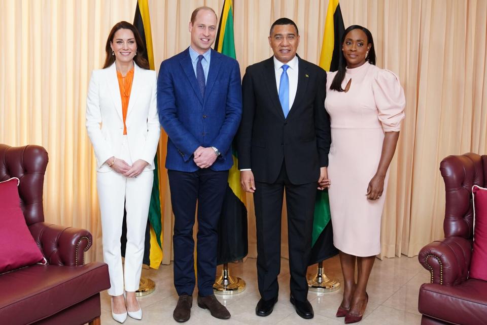 The Duke and Duchess of Cambridge with the Prime Minister of Jamaica Andrew Holness and his wife Juliet