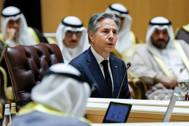 El secretario de Estado de EEUU, Antony Blinken, en una reunión ministerial con el Consejo de Cooperación del Golfo sobre la situación humanitaria en la Franja de Gaza, el 29 de abril de 2024 en Riad (Evelyn Hockstein)