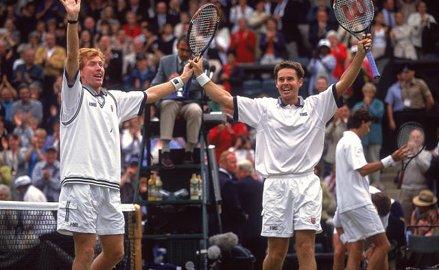 Mark Woodforde and Todd Woodbridge, pictured here at Wimbledon