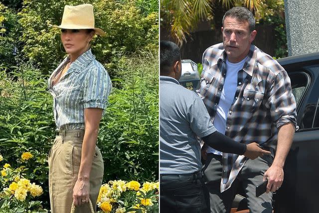 <p>Jennifer Lopez/Instagram; TheImageDirect.com</p> Jennifer Lopez in the Hamptons over Fourth of July weekend; Ben Affleck in Los Angeles on July 5, 2024