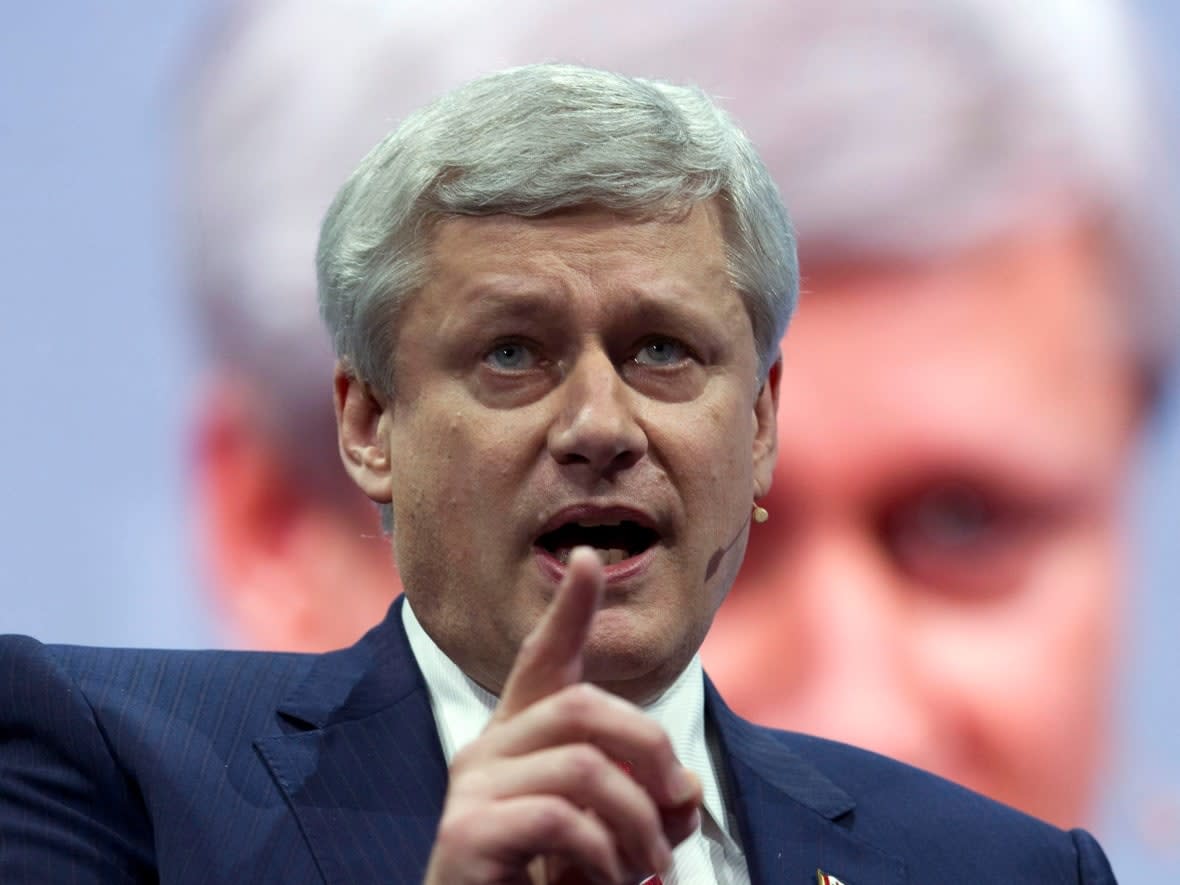 Former prime minister Stephen Harper, shown at the American Israel Public Affairs Committee policy conference in Washington, D.C., in March 2017, says Conservative leadership candidate Pierre Poilievre has the best chance of defeating the Liberals in the next federal election. (Jose Luis Magana/The Associated Press - image credit)