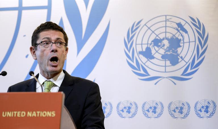 United Nations Assistant Secretary-General for Human Rights, Ivan Simonovic, attends a stake-out on March 2, 2015 at the UN offices in Geneva