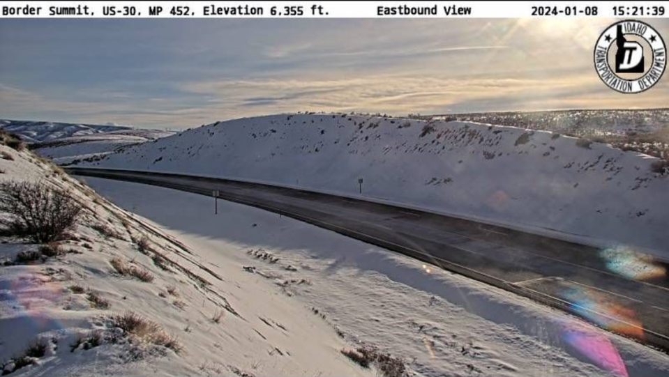 The view at Border Summit on U.S. 30 on Monday afternoon before snow moved into the Gem State.