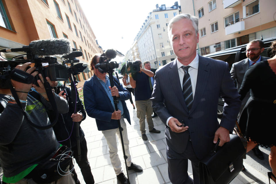 Robert C. O'Brien arrives at the district court during the second day of ASAP Rocky's trial in Stockholm on Aug. 1. (Photo: TT News Agency / Reuters)