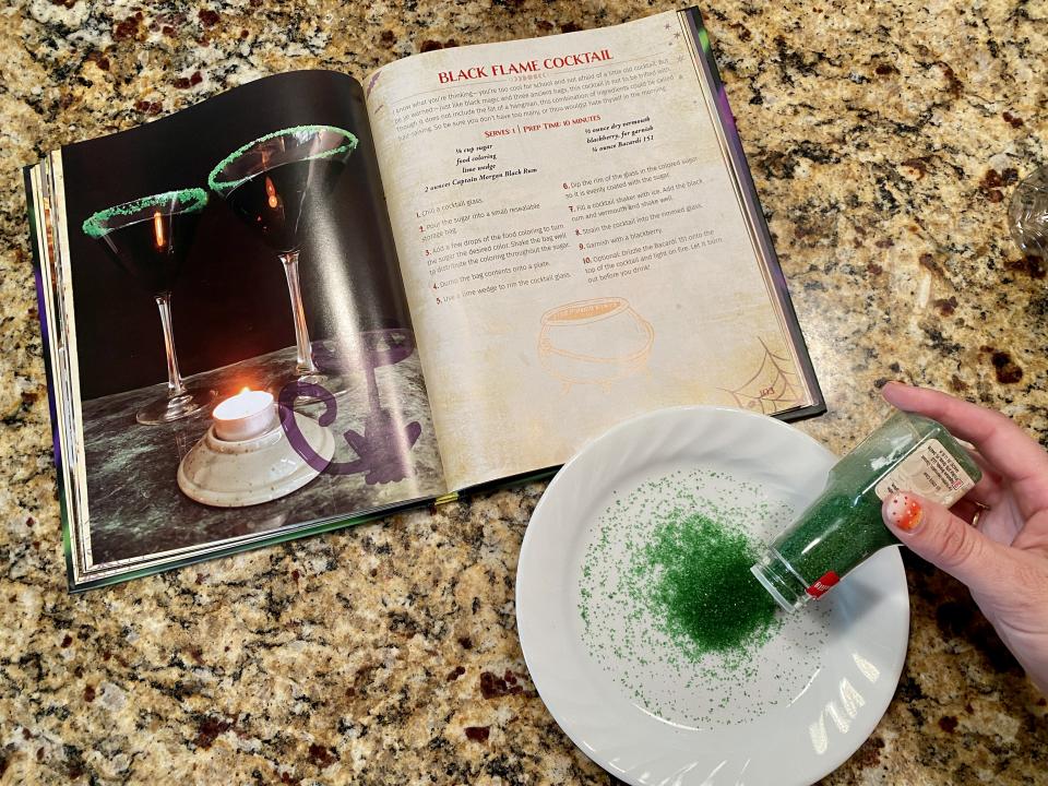 Using store-bought colored sugar proved to be an easy way to rim the cocktail glass. (Photo: Sarah Gilliland)