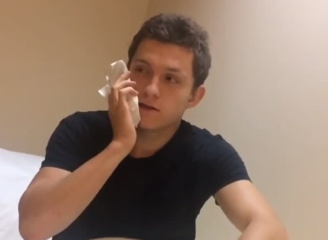 Tom Holland shared a video of himself right after wisdom tooth surgery