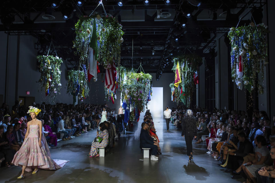 Models walk in the Prabal Gurung show during Fashion Week during on Sunday, Sept. 8, 2019 in New York. (Photo by Charles Sykes/Invision/AP)