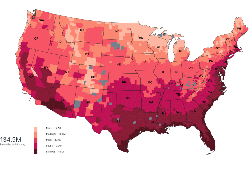 A new study by First Street Foundation shows that an “extreme heat belt” will develop across the middle of the country, with at least one day a year hitting a heat index of 125 degrees in the next 30 years.