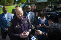 Newport News Police Chief Steve Drew addresses the media during an update of a shooting at Heritage High School in Newport News, Va., Monday, Sept. 20, 2021. (AP Photo/John C. Clark)