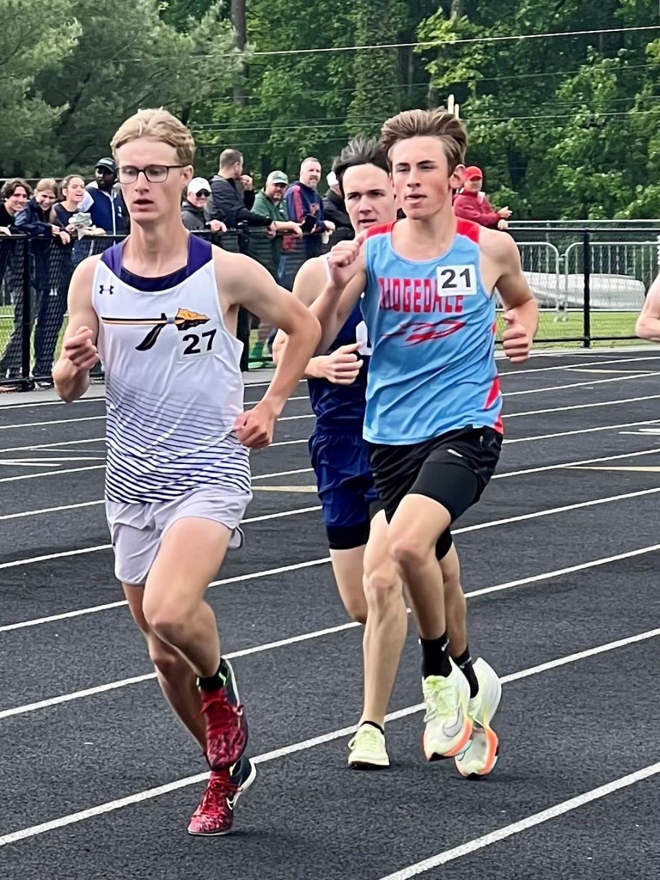 Ridgedale's Brogan Weston competes in the boys 3200 meters at the Division III district meet in Granville last year.