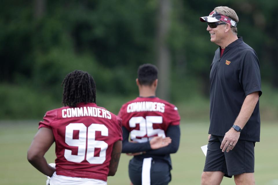 The Washington Commanders coaching staff includes father-son duo Jack, 59, and Luke Del Rio, 27, who serve as defensive coordinator and assistant quarterbacks/offensive quality control respectively.