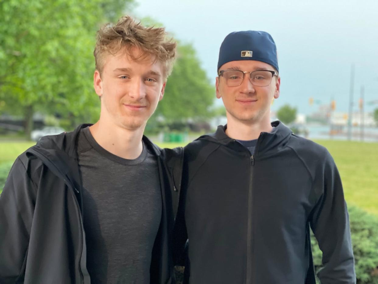 Sebastien Gervais, left, and his older brother Julien both came away from their respective junior hockey leagues with hardware this past season. (Amy Dodge/CBC - image credit)