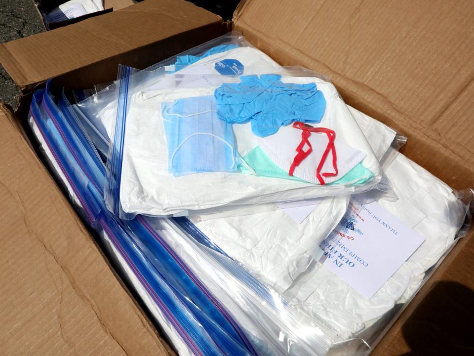 Some of the 160 packages of personal protection equipment donated to the Clarkstown Police Department and local Ambulance Corps on  April 17, 2020.