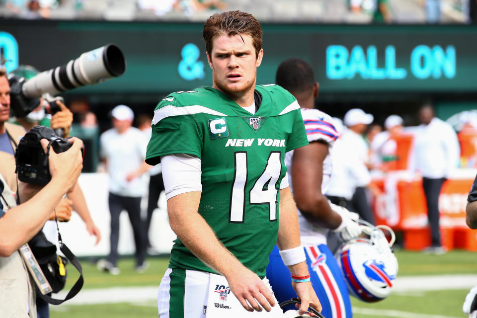 Sam Darnold made an appearance at the Jets facility and felt well enough to do a radio hit on Tuesday. (Getty)