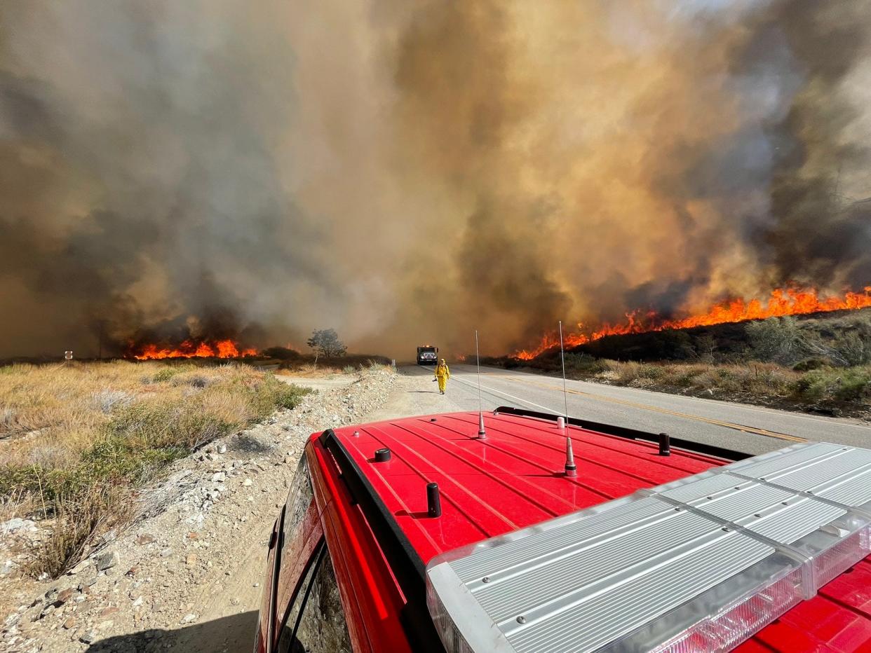 The South Fire burns in the Lytle Creek area on Wednesday, Aug. 25, 2021.