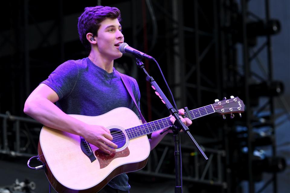 Shawn Mendes opens for Taylor Swift onstage during "The 1989 World Tour" in 2015 at Lincoln Financial Field in Philadelphia.