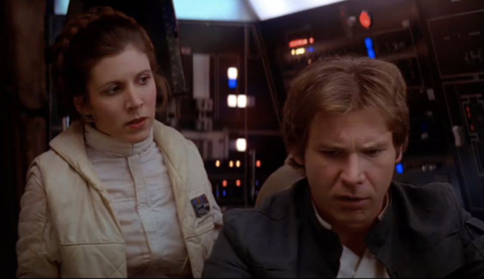 Fisher and Ford looking a little stoned in an Empire Strikes back scene