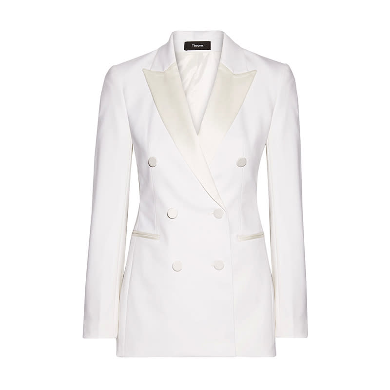 <a rel="nofollow noopener" href="http://rstyle.me/~a8bKi" target="_blank" data-ylk="slk:Satin-Trimmed Twill Blazer, Theory, $585;elm:context_link;itc:0;sec:content-canvas" class="link ">Satin-Trimmed Twill Blazer, Theory, $585</a>