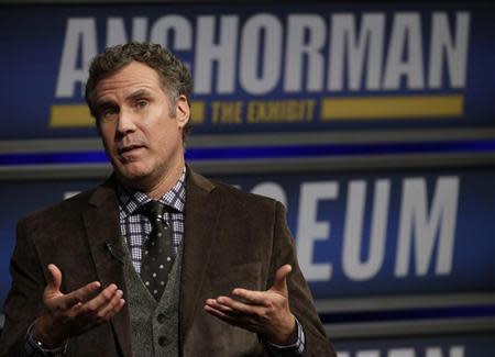 Actor Will Ferrell speaks while being interviewed by Washington Post film critic Ann Hornaday (not pictured) at the Newseum during an event for "Anchorman2: The Legend Continues" in Washington December 3, 2013. REUTERS/Gary Cameron