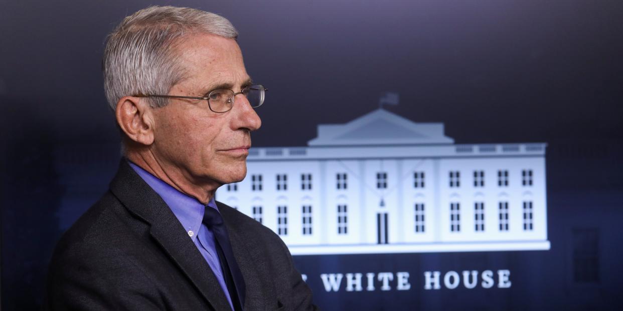 FILE PHOTO: National Institute of Allergy and Infectious Diseases Director Dr. Anthony Fauci attends the daily coronavirus task force briefing at the White House in Washington, U.S., April 13, 2020. REUTERS/Leah Millis