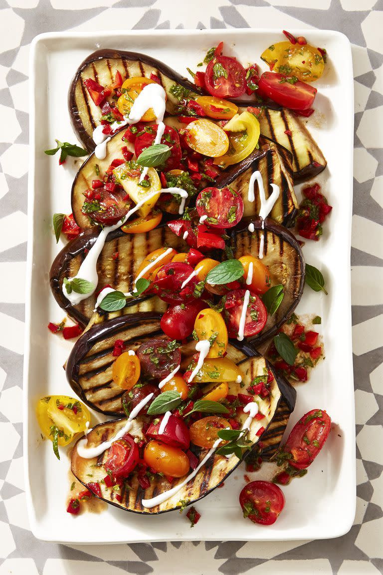 12) Grilled Eggplant with Fresh Tomato Salad