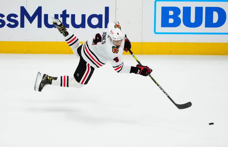 Defenseman Seth Jones has three goals, 22 assists and 25 points for the Blackhawks.