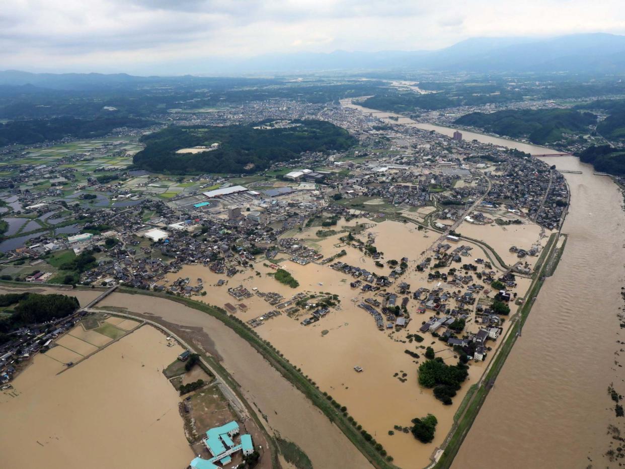 An aerial view of the floods in Hitoyoshi, Kumamoto prefecture, southwestern Japan, 4 July 2020: EPA