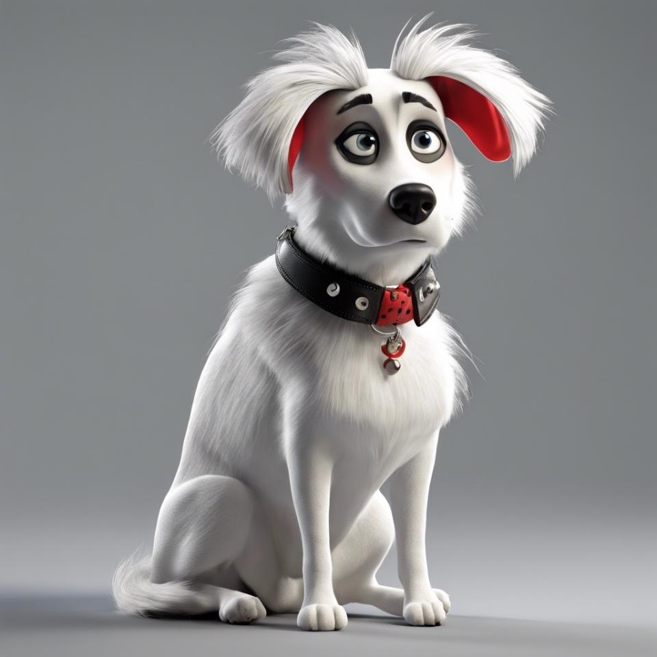 Animated character Max from "The Secret Life of Pets" sitting, wearing a collar with a red tag